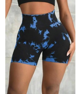 Укороченные бесшовные велосипедки Tracks Shorts PUSH-UP Marble 01 (Black blue)